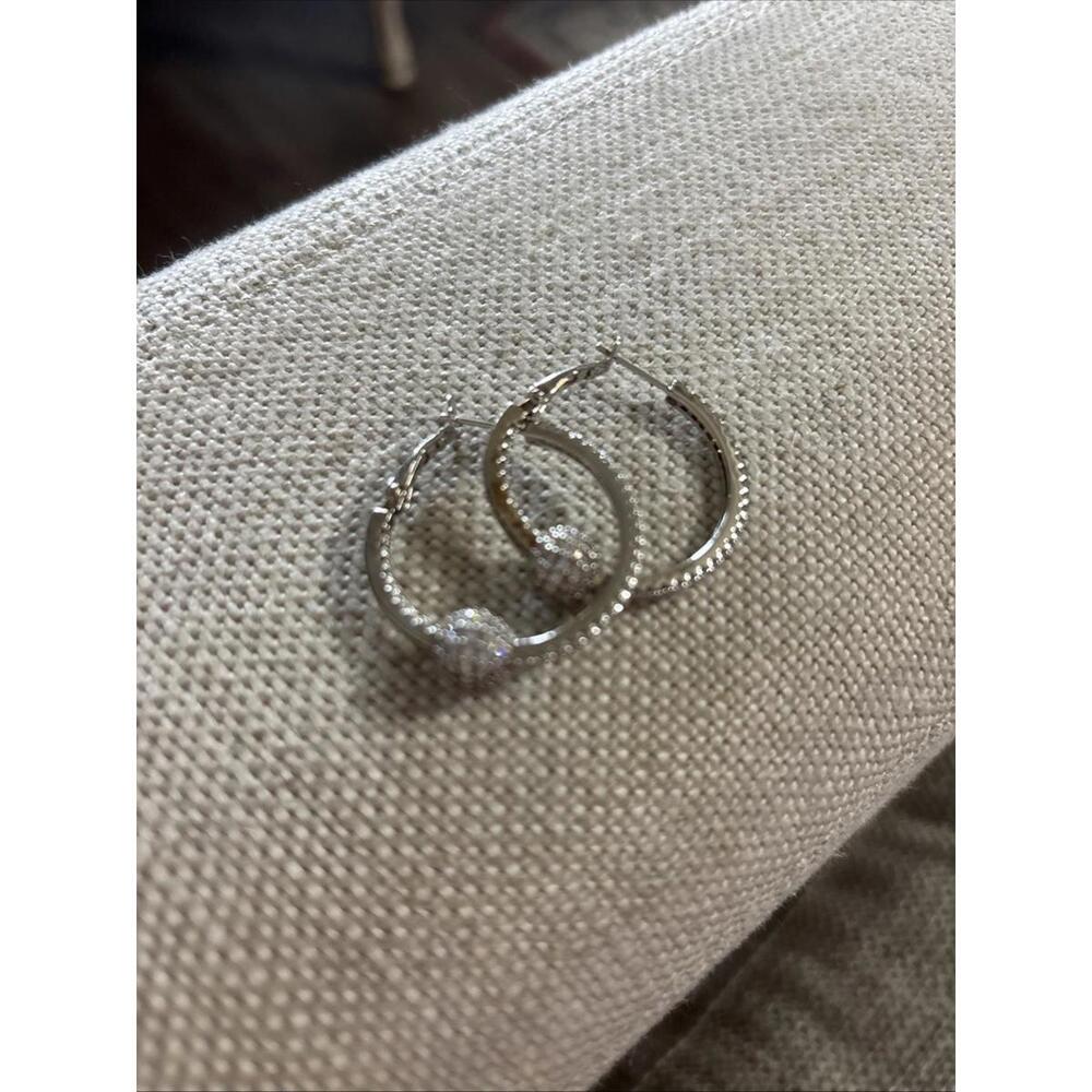 Diamonique x Lisa Freede 1-1/4" Disco Ball Hoop Earrings, $90, Silver Tone, J5 - Picture 2 of 3